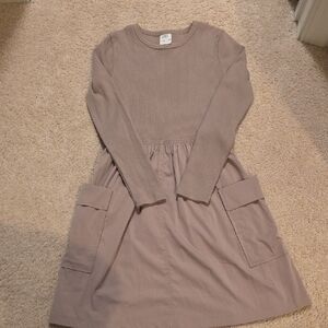 Zara Girls Taupe Long Sleeve Dress with Pockets